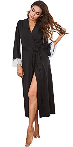 FEOYA Bademantel Damen Baumwolle Bademantel Damen Sommer Baumwolle Morgenmantel Damen Leicht Kimono Frauen Lang Nachtwäsche Frauen Baumwolle Weihnachtsgeschenke für Damen M von FEOYA