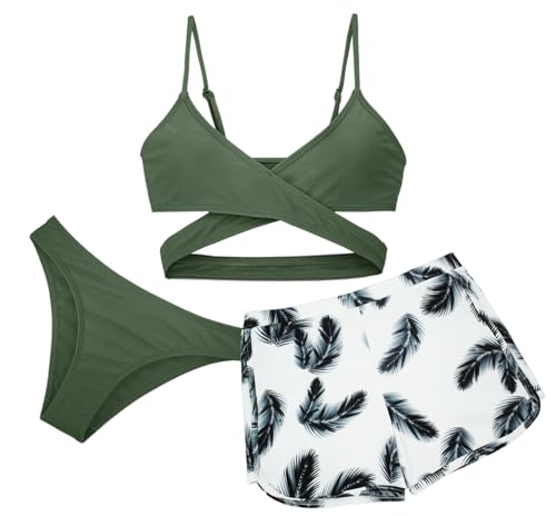 FEOYA Bademode Mädchen Bikini Set 3 Teilig Badeanzug Kinder Schwimmanzug Sommer Strand Schwimmen Badebekleidung Hawaii Schwimmkleidung 8-9 Jahre von FEOYA