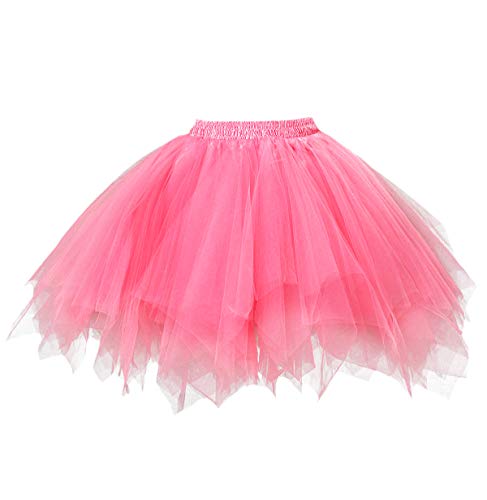 FEOYA Ballettrock für Kinder, Erwachsene, Damen, Mädchen, Kinder, Tüll, leicht, kurz, für Party, Tanz, Show, elastischer Bund, Rosa, M von FEOYA