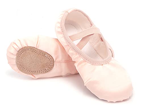 FEOYA Ballettschuhe Mädchen Ballett Tanz Hausschuhe Indoor Gymnastik Yoga Schuhe Ballerinas Leder Geteilte Sohle Gymnastik Tanz Flache Schuhe Tanzschuhe für Kinder Beige 27 von FEOYA