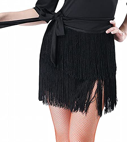 FEOYA Ballroom Dance Röcke für Frauen Latin Tango Dance Rock Kettröcke Latin Dance Dress Lace-up Rock Boho Bauchtanz Dance Practice Performance Hüfttuch für Frauen und Mädchen Schwarz Einheitsgröße von FEOYA