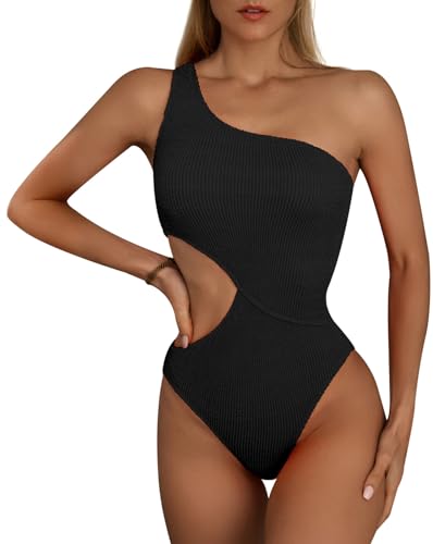 FEOYA Bauchkontrolle Badeanzug Einteiliger Badeanzug Cut Out Push Up One Shoulder Bademode Strandmode S von FEOYA