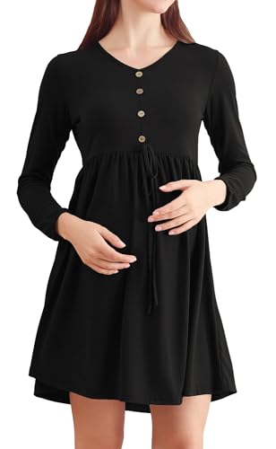 FEOYA Bequemes Schwangerschaftskleid Schwangere Mode Kleid Damen Langarm Stillkleidung Casual Umstandskleid Herbst Elegant Stillkleid XL von FEOYA