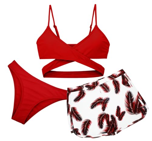 FEOYA Bikini Mädchen Bademode Kinder niedlich Badeanzug UV-Schutz Dreiteiliger Bikini Set Sommer Strand Schwimmanzug Badekleidungsset 10-11 Jahre von FEOYA