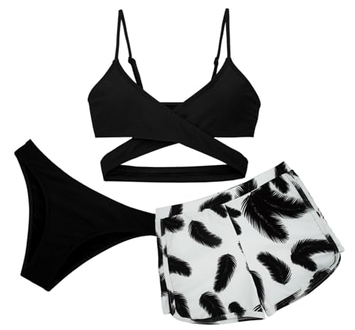 FEOYA Bikini Mädchen Bademode Kinder niedlich Badeanzug UV-Schutz Dreiteiliger Bikini Set Sommer Strand Schwimmanzug Badekleidungsset 12-13 Jahre von FEOYA