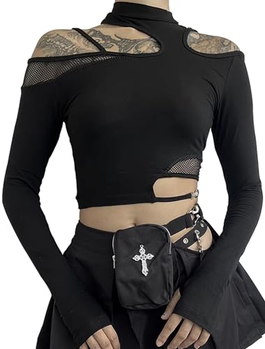 FEOYA Bluse Damen Sexy Spitzen Oberteile Oktoberfest Trachtenbluse Damen Dirndlbluse Spitze Langarm Bluse Schwarz - M von FEOYA