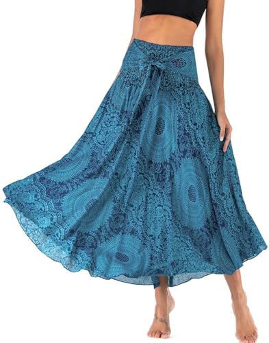 FEOYA Boho Rock Damen Weicher Dehnbarer Maxi Rock Gedruckter Hippie Gypsy Kleider Freizeit Urlaub Sommerrock Strandkleider - Muster 19 von FEOYA