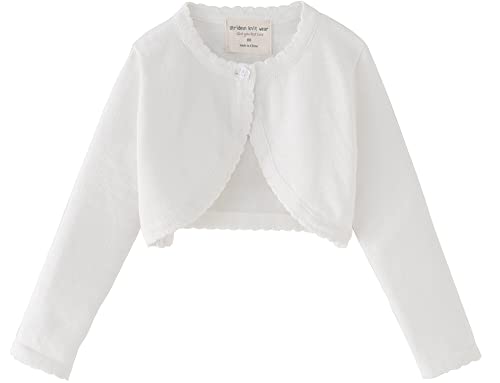 FEOYA Bolero Baby Mädchen Strick Tank Top Langarm Einfarbige Kleid Pullover mit Schleife Kinderkleidung Winddicht und UV-beständiger Mantel Baumwolle Weiß 110 von FEOYA