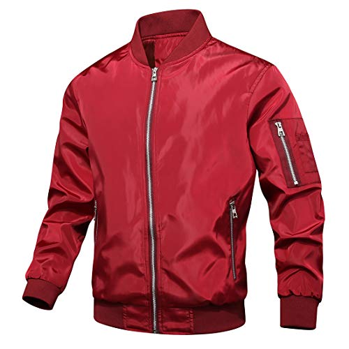 FEOYA Bomberjacke Herren Sommer Rot Blouson Herren Leicht Fliegerjacken Sommer Pilotenjacke Stehkragen Übergangsjacke mit Taschen Herren von FEOYA