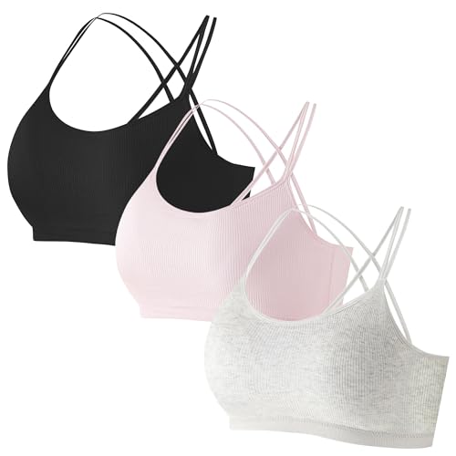 FEOYA Bustier Mädchen Baumwolle Sport BH Kinder Gepolsterter Unterwäsche Crossover Spaghettiträger-BH Kuschelige Mädchenweste Dehnbar Luftig Bra Weich Dessous Teens Büstenhalter 12-14 Jahre von FEOYA