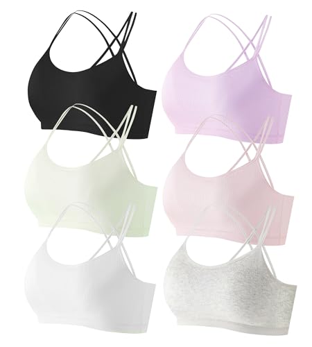 FEOYA Bustier Mädchen Baumwolle Sport BH Kinder Gepolsterter Unterwäsche Teens Büstenhalter Crossover Spaghettiträger-BH Kuschelige Mädchenweste Dehnbar Luftig Bra Weich Dessous 12-14 Jahre von FEOYA