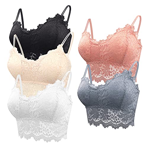 FEOYA Bustier Tops Damen Spitzen BH 5 Stück Gepolstert Bralette Training Bra Nahtlos Dünn Korsett Dessous Klassisch Trägertop - Größe L(80D-85D) von FEOYA