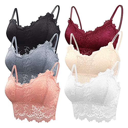 FEOYA Bustier Tops Damen Spitzen BH 6 Stück Gepolstert Bralette Training Bra Nahtlos Dünn Korsett Dessous Klassisch Trägertop - Größe L(80D-86D) von FEOYA