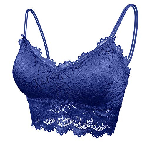 FEOYA Bustier Tops Damen Spitzen BH Gepolstert Dünn Nahtlos Korsett Yoga Fitness Dessous Trägertop Blau - Größe S(70A-75B) von FEOYA