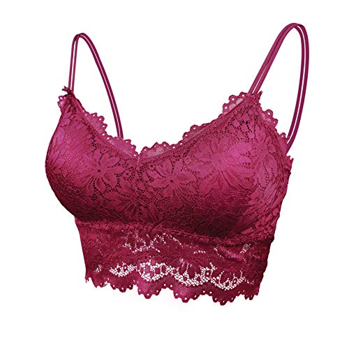 FEOYA Bustier Tops Damen Spitzen BH Gepolstert Dünn Nahtlos Korsett Yoga Fitness Dessous Trägertop Rot - Größe S(70A-75B) von FEOYA