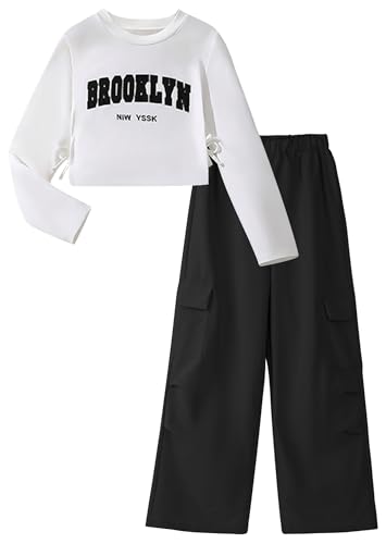 FEOYA Cargohose Für Mädchen Cargo Bequeme Teenager Jogginghose Baggy Fallschirm Mädchen Anzug Dance Leichtgewicht Kinder Oberteile Hose Frühjahr Safari Weite Lange Coole Langärmel Schwarz 10 Jahre von FEOYA