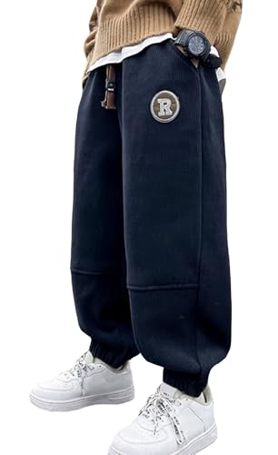 FEOYA Child Hose Activewear Elastischem Kinder Trainingshose Lang Herbst Jungen Sporthose Warme Casual Pants Sport Winter Jogginghose Jogging Frühjahr Fleece Bewegung Blau 8 9 Jahre von FEOYA