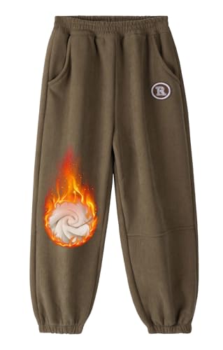 FEOYA Child Hose Activewear Herbst Kinder Trainingshose Lang Casual Jungen Sporthose Warme Winter Pants Sport Frühjahr Jogginghose Jogging Bewegung Fleece Mode Kaki/Dick 8 9 Jahre von FEOYA