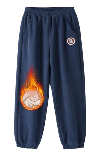 FEOYA Child Jogginghose Activewear Lässig Kinder Hose Lang Warm Bleiben Jungen Trainingshose Warme Weicher Baumwolle Jog Sport Reine Farbe Jogging Thermal Fleece Elastischem Blau/Dick 6 7 Jahre von FEOYA