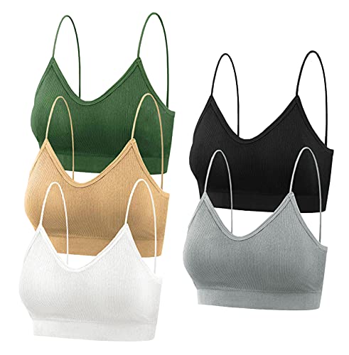 FEOYA Damen 3/4/5/6er Set Nahtlose Gepolsterte Wohlfühl BH Sport BH Spaghettiträger Bralette Ohne Bügel Weich Dünn V-Ausschnitt Bra Top von FEOYA