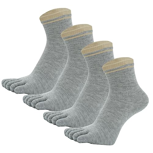 FEOYA Damen 4 Paar Sportsocken Baumwolle Socken mit Zehen Sneaker Socks with Toes Laufsocken B-Grau von FEOYA