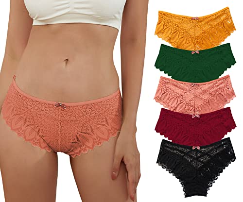 FEOYA Damen 5er Pack Slips Stretch Niedrige Taille Spitze Höschen Nahtlos Hipster Basic Unterhosen Hersteller S/DE Größe 32-5 Stück-B von FEOYA