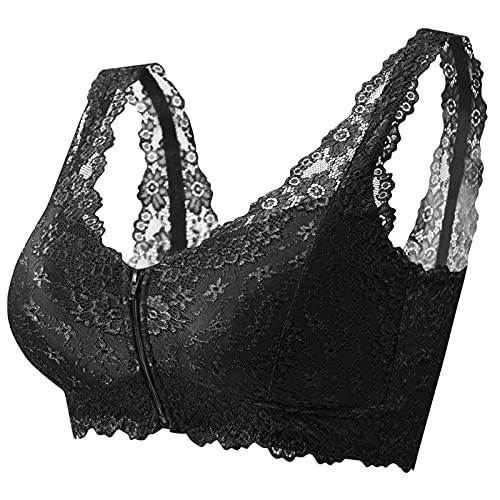 FEOYA Damen Abnehmbare Pads Spitze Bralette ohne Bügel BH Yoga Spitze BH Bra Top Sport-BHS für Women Bralette Bustier Crop Reißverschluss vorne -L von FEOYA