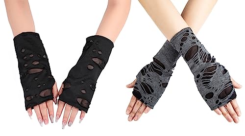 FEOYA Damen Armstulpen Gothic Handschuhe Fingerlosen für Kostümparty Halloween Karneval Party Cosplay 2 Paar von FEOYA