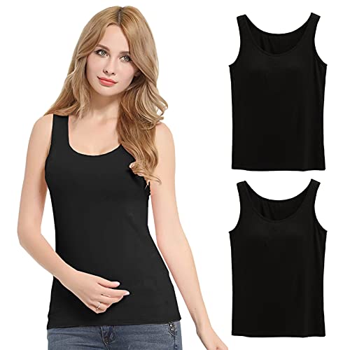 FEOYA Damen BH-Hemd Unterhemd Basic Rundhals Formende Top mit BH Ohne Bügel Stretch Breite Träger Tank Top von FEOYA