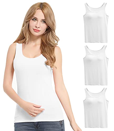 FEOYA Damen BH-Hemd Unterhemd Basic Rundhals Formende Top mit BH Ohne Bügel Stretch Breite Träger Tank Top von FEOYA