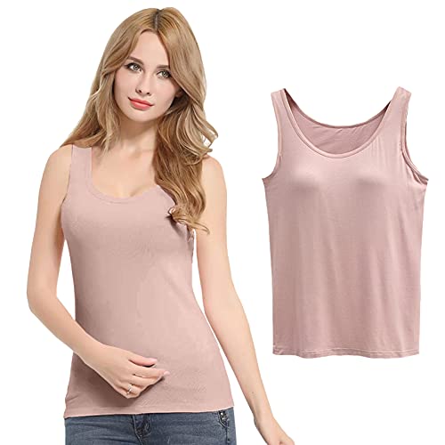 FEOYA Damen BH-Hemd Unterhemd Basic Rundhals Formende Top mit BH Ohne Bügel Stretch Breite Träger Tank Top von FEOYA