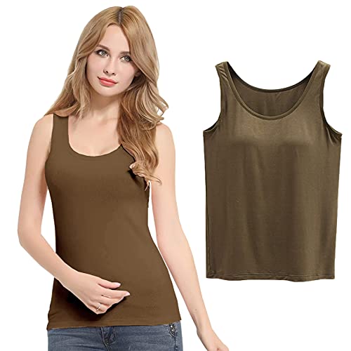 FEOYA Damen BH-Hemd Unterhemd Basic Rundhals Formende Top mit BH Ohne Bügel Stretch Breite Träger Tank Top von FEOYA