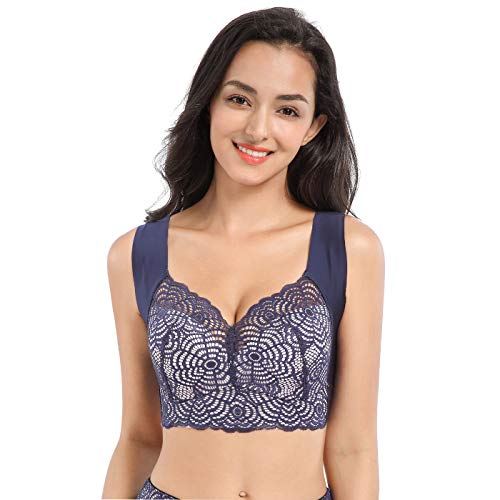 FEOYA Damen BH Ohne Bügel Schlaf-BH Große Größen Nahtloser Brustier Vollschalen Unterwäsche-Blau-110C von FEOYA