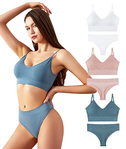 FEOYA Damen BH Set mit Slip Bügellos Dünn Bustier Dessous Sets Push Up Bra Schlaf Sport Unterwäsche 3 Sets-C-Größe M von FEOYA