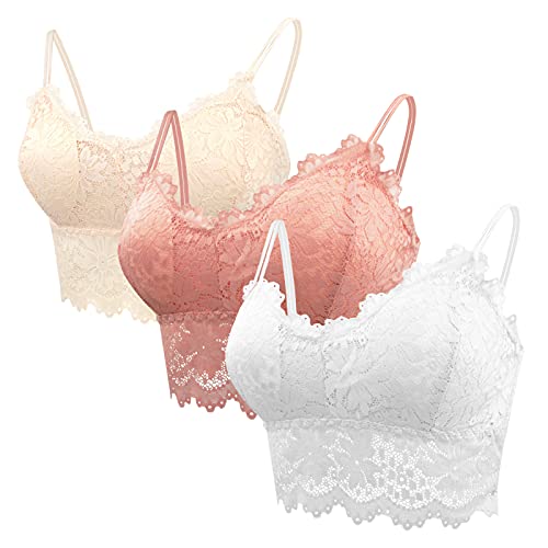 FEOYA Damen BHS 1er/3er/4er/5er/6er Pack Ohne Buegel Push up Yoga Spitze BH Bra Top Set Sport-BHS für Women (3pcs Weiß Hautfarbe Rosa, L, m) von FEOYA