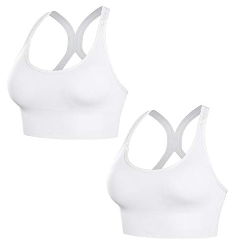 FEOYA Damen BHS Sport-BHS 1er/2er/3er Pack Ohne Buegel Push up Yoga Frauen Bustier Racerback BH Bra Top Set für Women-L-2pcs Weiß von FEOYA