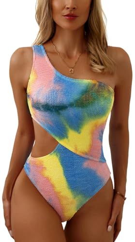 FEOYA Damen Badeanzug Cutout Einteiliger Badeanzug Eine Schulter Gerippter Monokini Badeanzüge A1 L von FEOYA