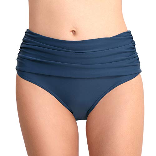 FEOYA Damen Badeshorts Bikinihose Shorts Trunks Badeanzug 2019 Surfen Bauchweg Badekleid mit Elastischer Bund Mini Bikini Slip Beachwear Blau M von FEOYA