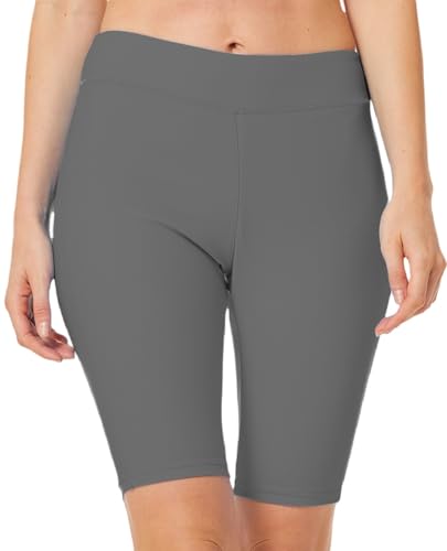 FEOYA Damen Badeshorts UPF 50+ Hohe Taille Badehose Bikinihose Bauchfrei Schwimmen Bikini Shorts Knielang Lange Schwimmshorts mit elastischer Taille für Sommerstrand Grau 4XL von FEOYA