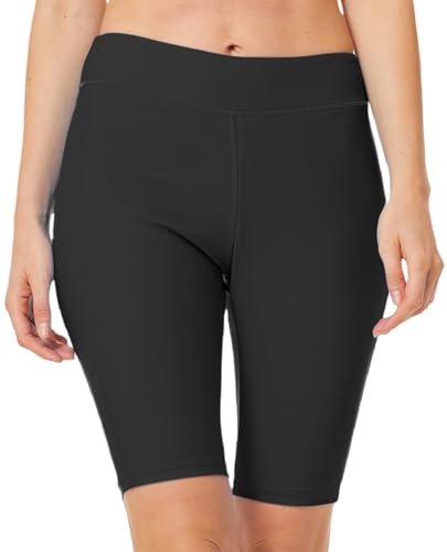 FEOYA Damen Badeshorts UPF 50+ Hohe Taille Badehose Bikinihose Bauchfrei Schwimmen Bikini Shorts Knielang Lange Schwimmshorts mit elastischer Taille für Sommerstrand Schwarz 4XL von FEOYA