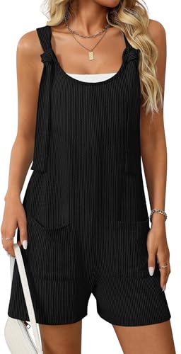FEOYA Damen Baggy Jumpsuit Kurz Casual Ärmellos Overall Lässig Romper Sommer Outfit Einteiler Latzhose Lose Fit Hosenanzug Schwarz L von FEOYA