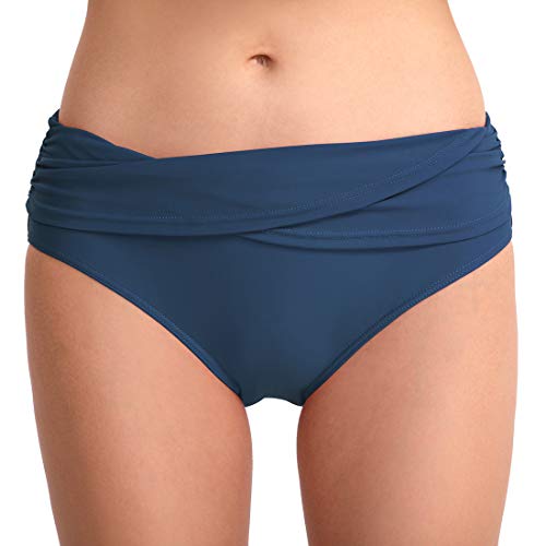 FEOYA Damen Bandeau Bikini Set Low Waist Badeshorts Badeslip Brazilian Stil Bikinislip Slip Brazilian Kurze Hose Bottom Unterteil Falten Design Rückt Näher Blau L von FEOYA