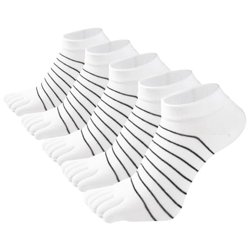 FEOYA Damen Baumwolle Zehensocken Atmungsaktiv Fünf Finger Socken Damen Mädchen BlumenGestreifte Socken Athletic KnöchelWadenlänge Socken Low Cut Laufsocken Deodorant Anti Blister Socken 5 Paar, von FEOYA