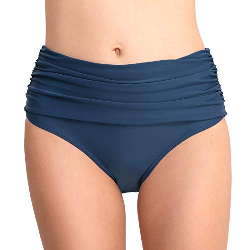 FEOYA Damen Bikinihose Wassersport Badeslip Badeshorts Hohe Taille Rüsche Unterteil Hipster von FEOYA