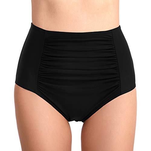 FEOYA Damen Bikinihose Wassersport Badeslip Badeshorts Hohe Taille Rüsche Unterteil Hipster von FEOYA