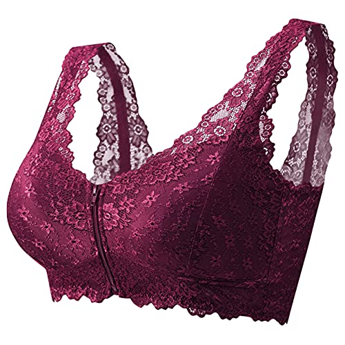 FEOYA Damen Blumen Spitzen BH Ohne Buegel Bralette Bustier Bequemer Lace Bra mit Gepolstert Yoga Spitze BH Bra Top Sport-BHS für Women Frontreißverschluss -3XL von FEOYA