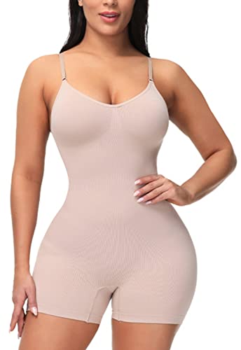 FEOYA Damen Body Shapewear Tummy Control Full Body Shaper Waist Trainer Bodysuit Butt Lifter Body Shaper Shorts Seamless Low Back Shapewear Bodysuit All in One Apricot M von FEOYA