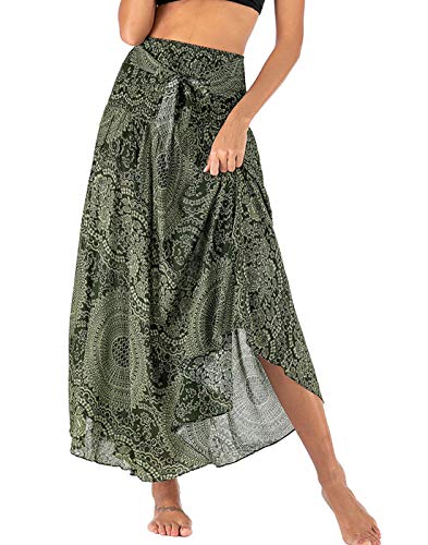 FEOYA Damen Bohemian Maxi Rock 2-in-1 Sommer Lang Rock Boho Strandkleider Festliche Urlaub Gedruckter Sommerkleid von FEOYA