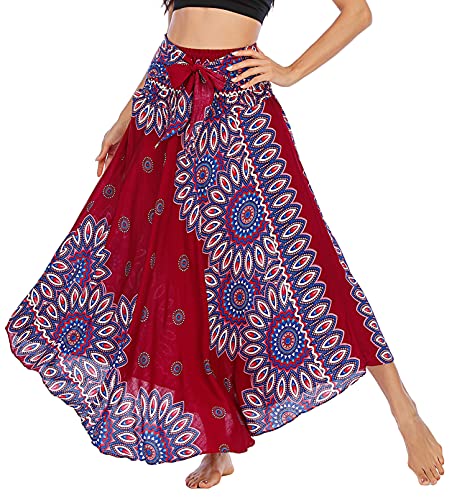 FEOYA Damen Bohemian Maxi Rock 2-in-1 Sommer Lang Rock Boho Strandkleider Festliche Urlaub Gedruckter Sommerkleid von FEOYA