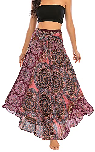 FEOYA Damen Bohemian Maxi Rock 2-in-1 Sommer Lang Rock Boho Strandkleider Festliche Urlaub Gedruckter Sommerkleid von FEOYA